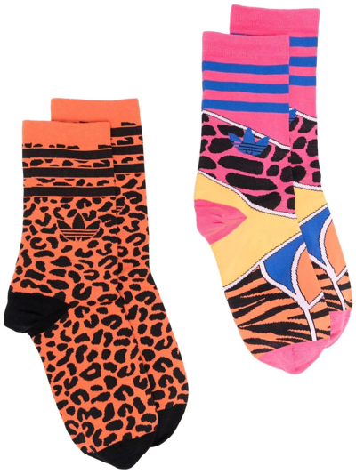 Adidas Originals Mixed-print Socks In Orange