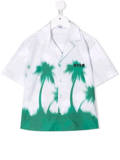 Msgm Kids' Logo Graphic Print Shirt In Green