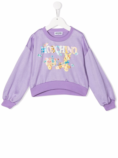 Moschino Kids' Logo印花卫衣 In Purple