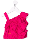 Msgm Kids' Cropped Top With Big Flounce In Fuchsia
