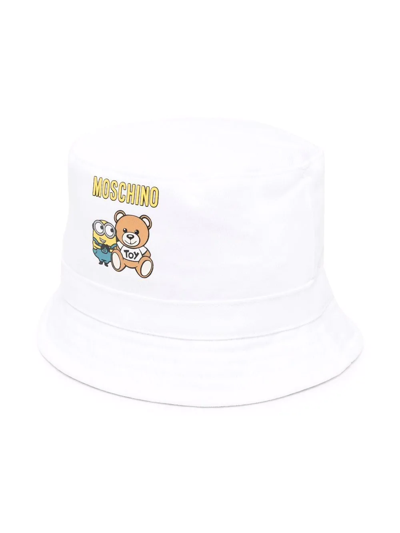 Moschino Babies' Minion-teddy Logo-print Bucket Hat In White