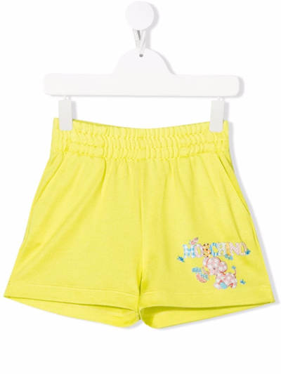 Moschino Kids' Logo-print Elasticated Shorts In Yellow