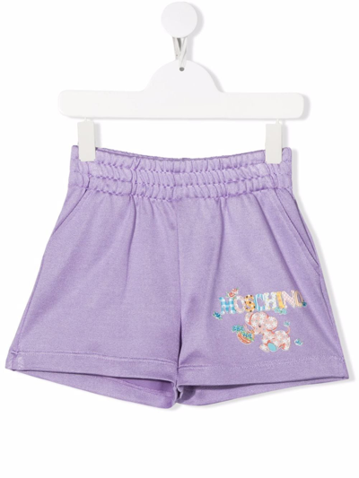 Moschino Kids' Logo-print Elasticated Shorts In Light Purple