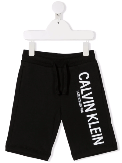 Calvin Klein Kids' Logo Drawstring Shorts In Black