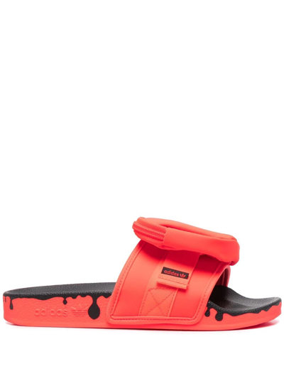 Adidas Originals Trefoil-logo Flat Slides In Orange