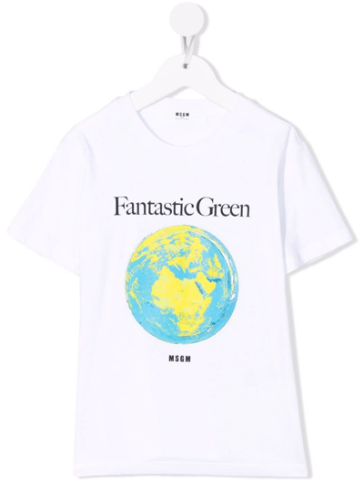 Msgm Teen Fantastic Green-print Short-sleeve T-shirt In White