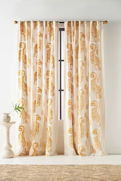 Anthropologie Embroidered Flemming Curtain In Yellow