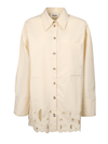 Nanushka Sabia Cutwork Button-down Shirt In Beige