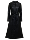 Pinko Long Chemisier Leatheret Dress With Belt In Black