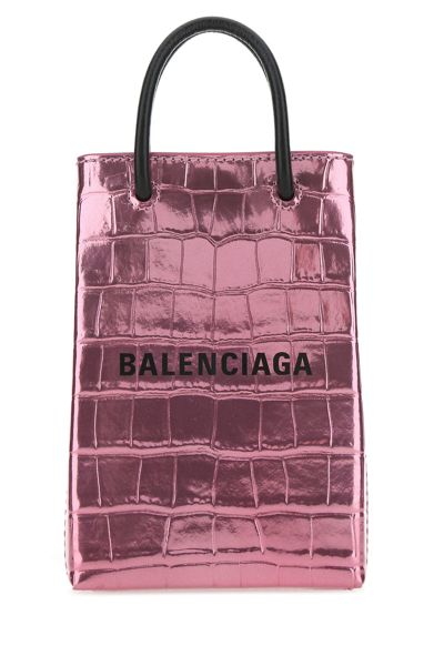 Balenciaga Logo Printed Mini Shopping Bag In Pink Black