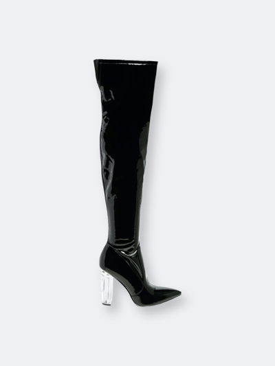 London Rag Noire Thigh High Long Boots In Patent Pu In Black