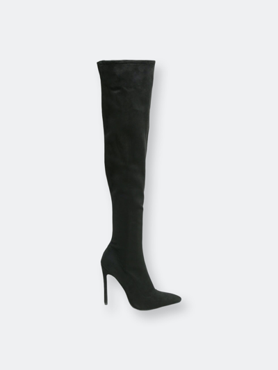 London Rag Madman Stretch High Heel Velvet Boot In Black