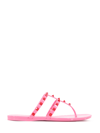 Valentino Rockstud Tonal Summer Thong Sandals In Rosa/rosso