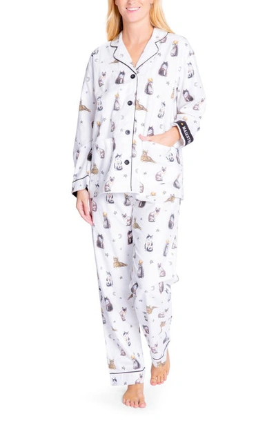 Pj Salvage Cotton Printed Flannel Pajamas & Headband Set In Ecru