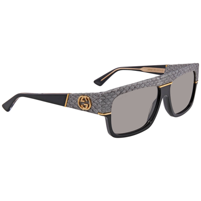 Gucci Grey Rectangular Mens Sunglasses Gg0483s00160 In Black,grey