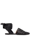Tory Burch Basketweave Ankle Tie Pointed Toe Flat In Schwarz
