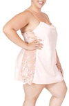 Rya Collection Plus Size Darling Lace-inset Silk Chemise In Petal Pink