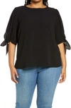 Cece Tie Sleeve Blouse In Rich Black