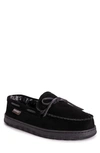 Muk Luks Paul Printed Berber Suede Faux Fur Lined Slipper In Black