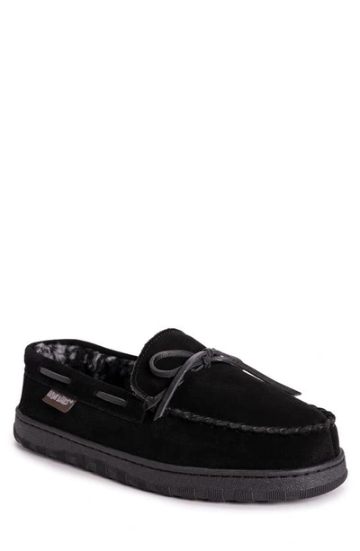 Muk Luks Paul Printed Berber Suede Faux Fur Lined Slipper In Black