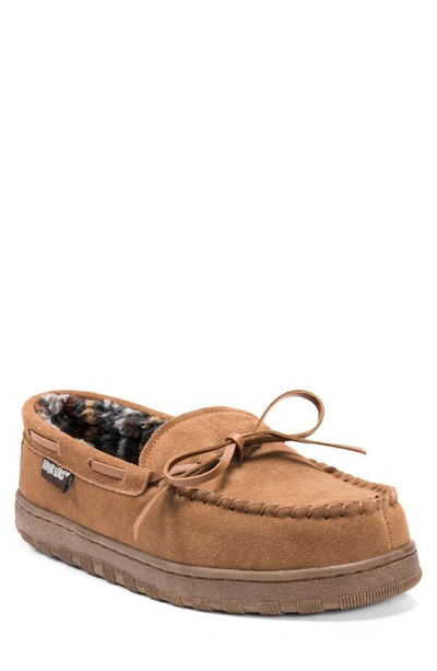 Muk Luks Paul Printed Berber Suede Faux Fur Lined Slipper In Tan