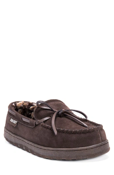 Muk Luks Paul Printed Berber Suede Faux Fur Lined Slipper In Chocolate