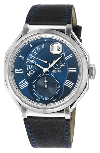 Gevril Marchese Leather Strap Watch, 44mm In Black