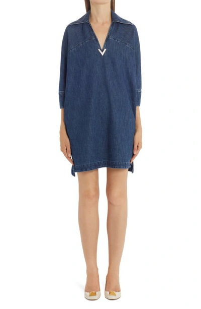 VALENTINO VALENTINO V-NECK COTTON DENIM MINIDRESS