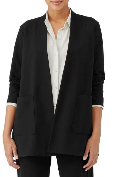 Eileen Fisher High Collar Long Jacket In Black