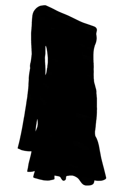 Jw Anderson One-shoulder Ruffled Stretch-knit Mini Dress In Black