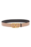 Valentino Garavani Vlogo Buckle Reversible Leather Belt In Smokey Brown/nero