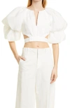 AJE IMPRESSION PUFF SLEEVE CUTOUT CROP TOP