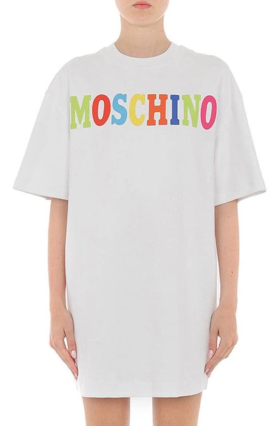 Moschino Stretch Cotton Dress With Logo Print - Atterley In White