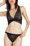 Memoi Women's Fleur Lace Bralette & G-string 2pc Lingerie Set In Black