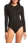 Sea Level Long Sleeve One-piece Swimsuit In Black