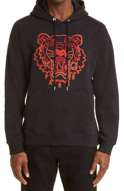 Kenzo Tiger-embroidered Drawstring Hoodie In Black,red | ModeSens