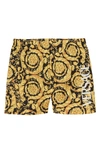 Versace Teen Black And Gold Giada Barocco Print Swim Shorts In Nero Oro