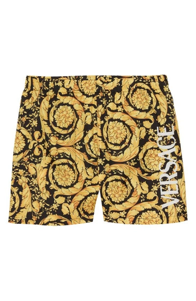Versace Teen Black And Gold Giada Barocco Print Swim Shorts