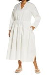 Vince Double V-neck Long Sleeve Cotton Dress In White
