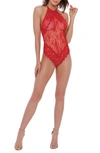 Dreamgirl Women's Plus Size Eyelash Lace Teddy With Halter Neckline And Thong Back In Lipstick Red