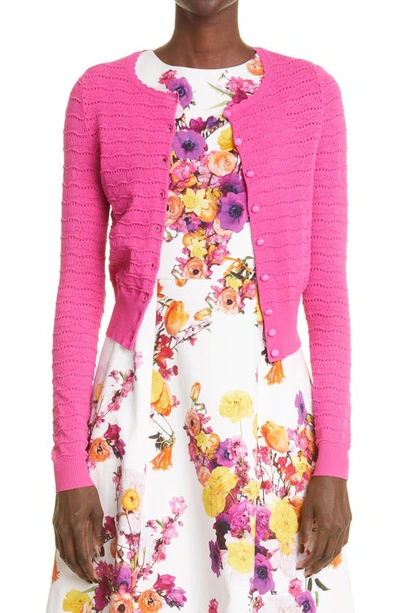 Adam Lippes Scalloped Pointelle Crepe Cropped Cardigan In Fuchsia