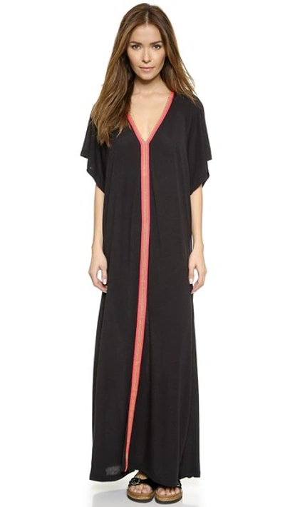 Pitusa Abaya Maxi Dress In Black W/fuchsia