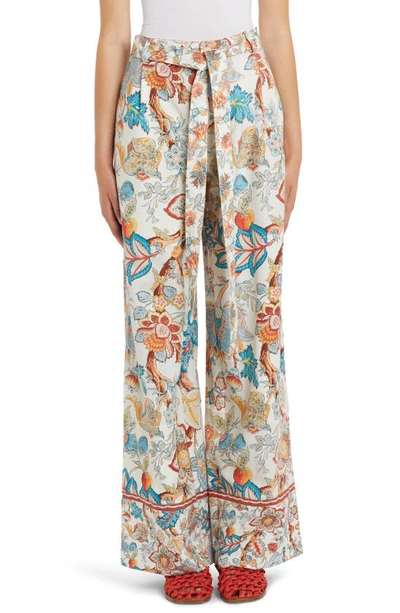 Etro Paisley Print Cotton Blend Palazzo Pants In Bianco