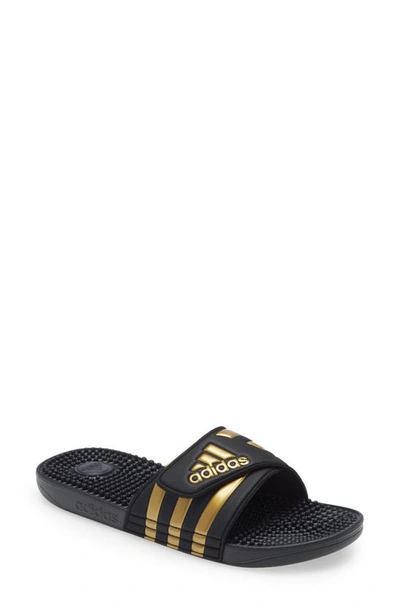 Adidas Originals Adidas Adissage Slide Sandals In Core Black/gold Metallic/core Black