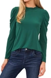 Cece Women's Ruffle Mock Neck Long Puff Sleeve Knit Top In Green