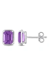 DELMAR STERLING SILVER EMERALD CUT AMETHYST STUD EARRINGS