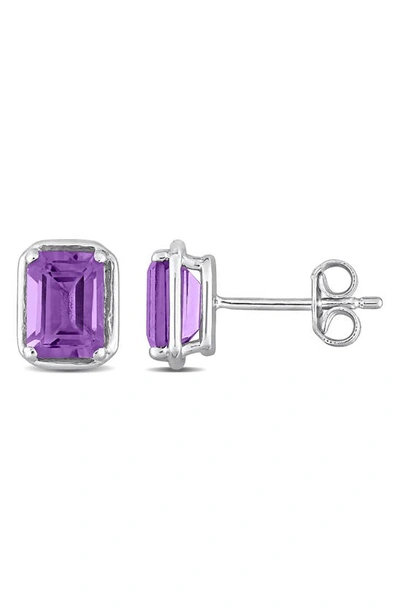 Delmar Sterling Silver Emerald Cut Amethyst Stud Earrings In Purple