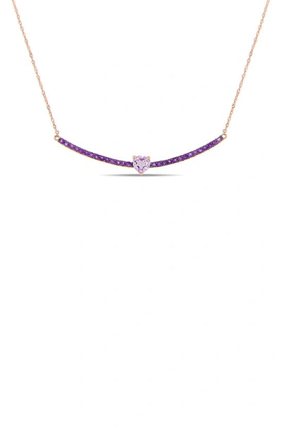 Delmar 10k Rose Gold African Amethyst Heart Bar Pendant Necklace In Purple