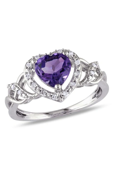 Delmar Sterling Silver Diamond & Amethyst Heart Ring In Purple