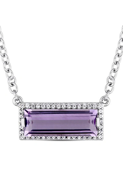 Delmar Sterling Silver Baguette Amethyst & Diamond Necklace In Purple